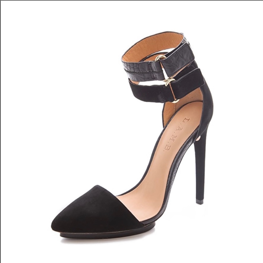 L.A.M.B. Black Suede Oxley Leather Heels Pump